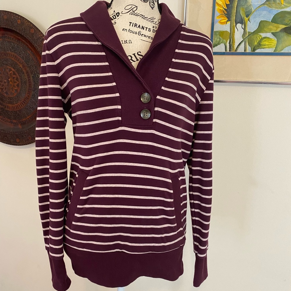 Banana Republic Plum and White Striped Cardigan